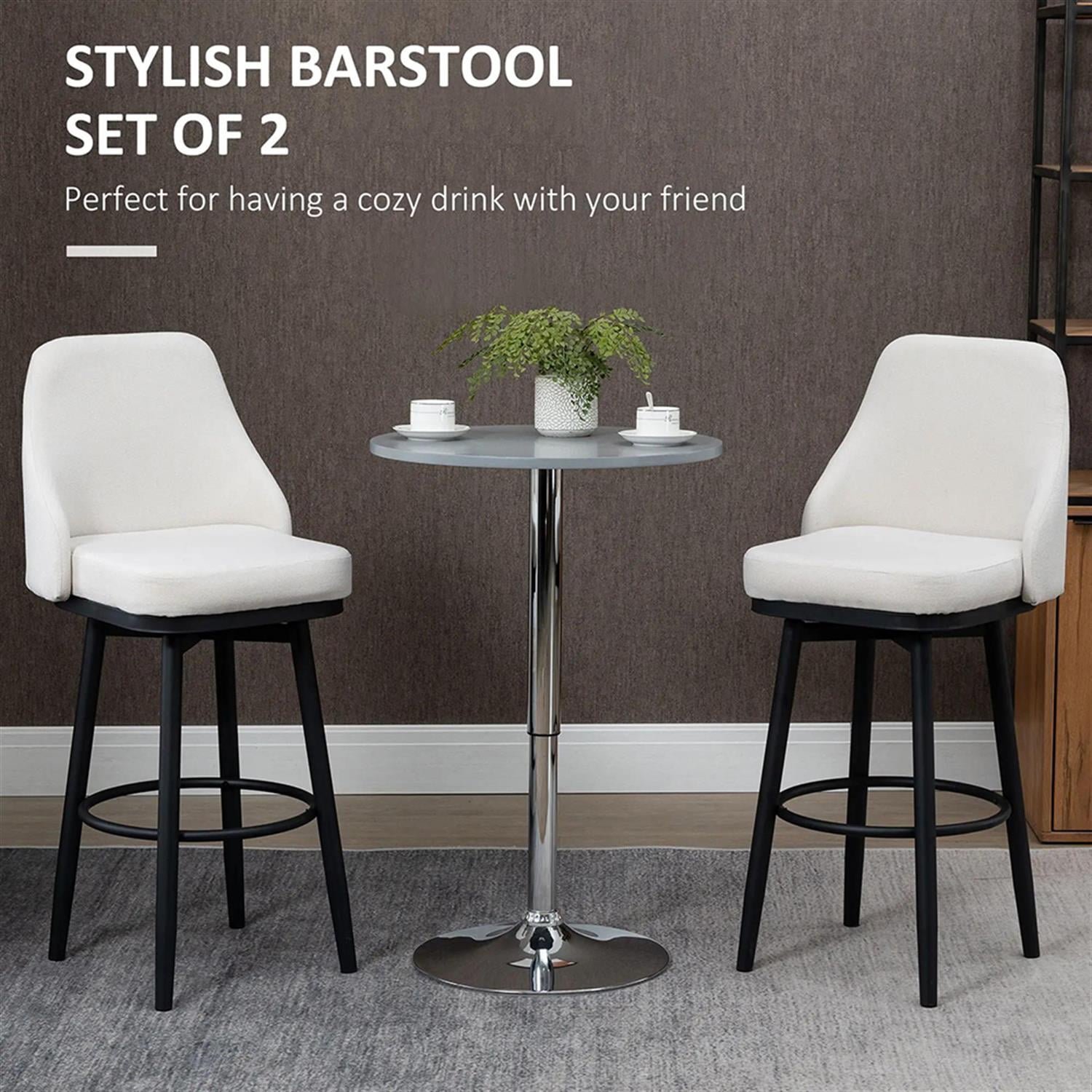 Demi Bonn Modern 360° Swivel Bar Stool Set of 2, Cushioned Bar 29.5" Seat Height Stool with Upholstered Back and Steel Legs for Kitchen, Dinning Room, Beige