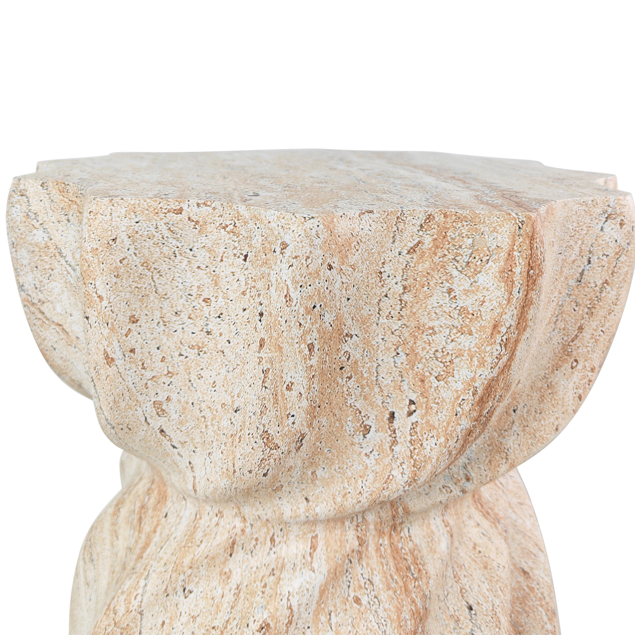 Christopher Knight Home MGO Side Table with Sunburst Top and Hourglass Design, Travertine Finish