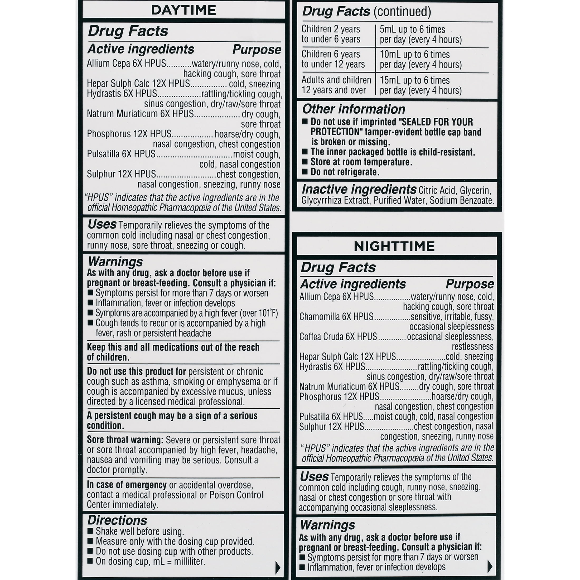 Equate Children's Homeopathic Daytime and Nighttime Cold and Cough Liquid Value Pack, 8 fl oz, 2 Pack