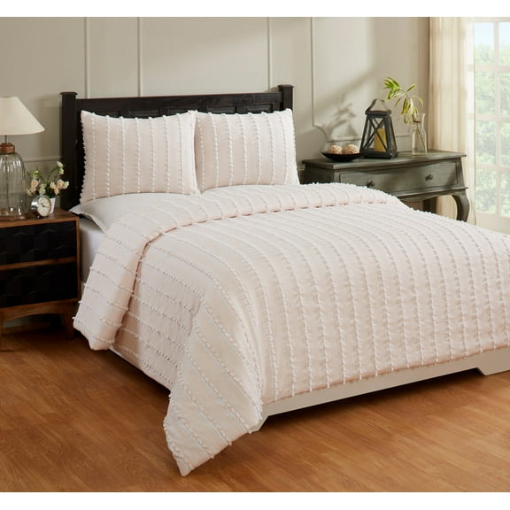 Better Trends Chenille Comforter Set Queen Size 3 Piece 100% Cotton Soft & Cozy All Season Bedding Angelique Collection - Peach