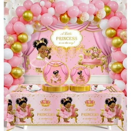 266pcs Royal Princess Baby Shower Decorations – Balloon/Garland/Disposable Dinnerware – Serve 24 – Home Decor, Kitchen, & Other