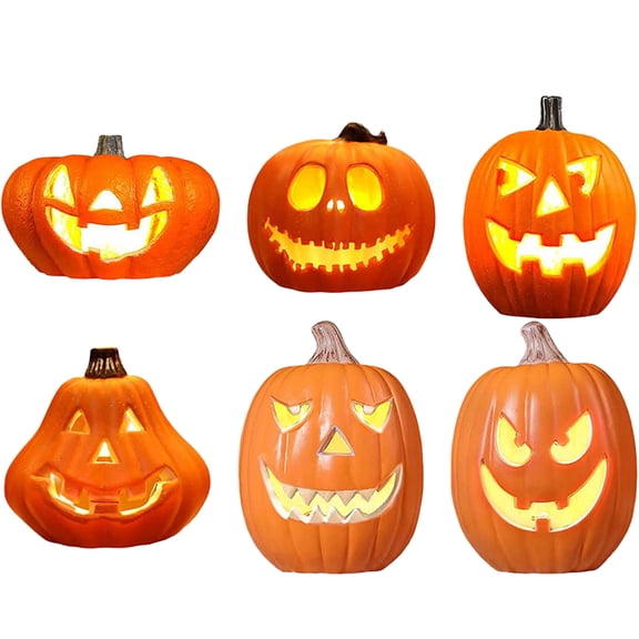Halloween LED Lighted Jack O Lantern, Plastic Glowing Pumpkin Lamp with Spooky Face, Light Up Pumpkin Decor, Halloween Decorations, Indoor Covered Outdoor Yard Porch Table Home Store Party Decor