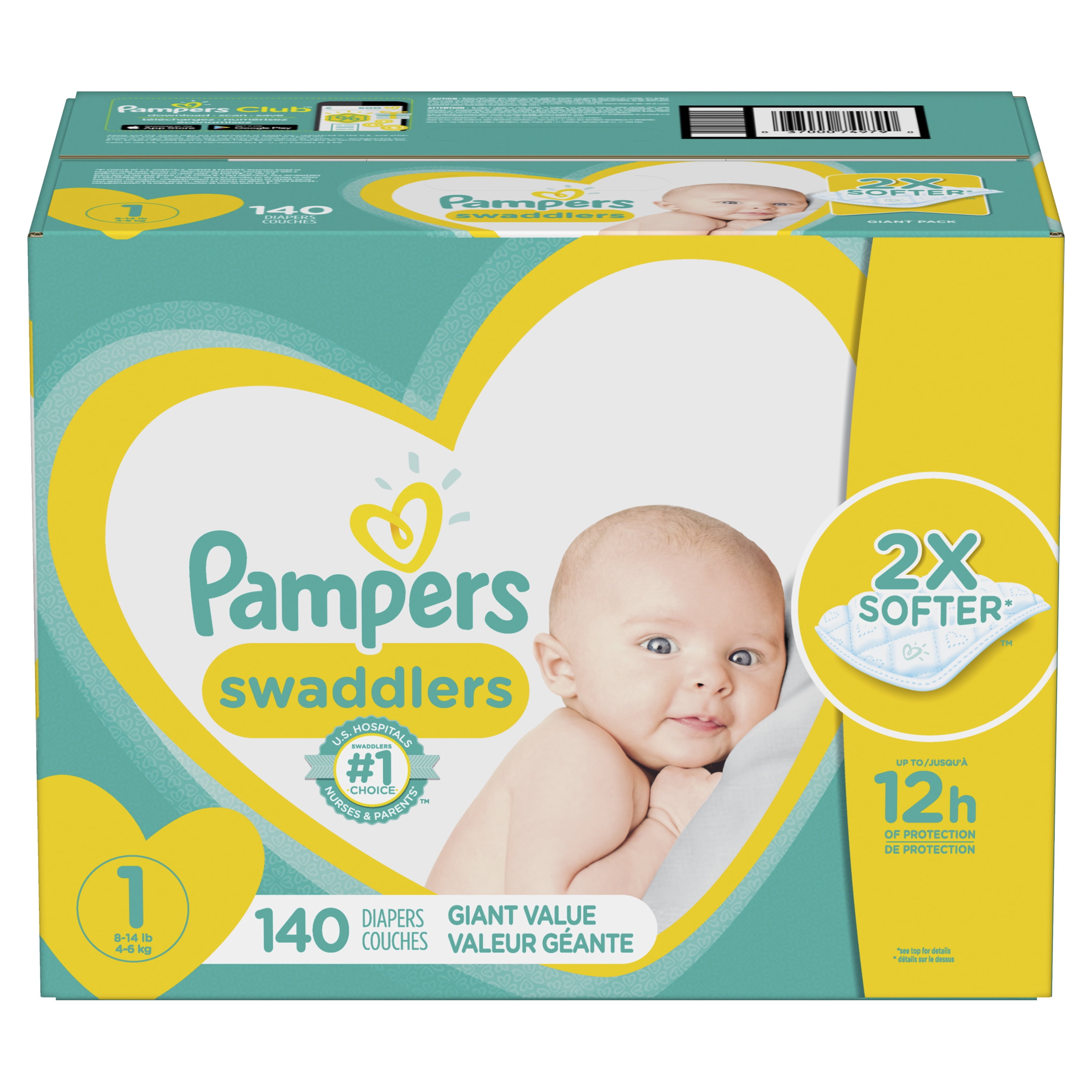 Pampers swaddlers couches taille 1 paquet jumbo, swaddlers (32 un