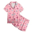 thumbnail image 1 of Pyjamas pour Tout-Petits Filles Ensemble de Pyjamas en Satin 2 Pcs pour Enfants Imprimé Graphique Chemise à Manches Courtes avec Boutons Ensemble de Shorts Pyjama Enfant Fille Rose 10 Ans-11 Ans, 1 of 4