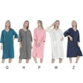 thumbnail image 3 of WBQ Women Zipper Front House Coat Short Sleeves Waffle Robe Mid-Length Zip up Bathrobes Soft Dress Gown Lightweight V Neck Side Slit Nightgown with Pockets, M-3XL, 3 of 6