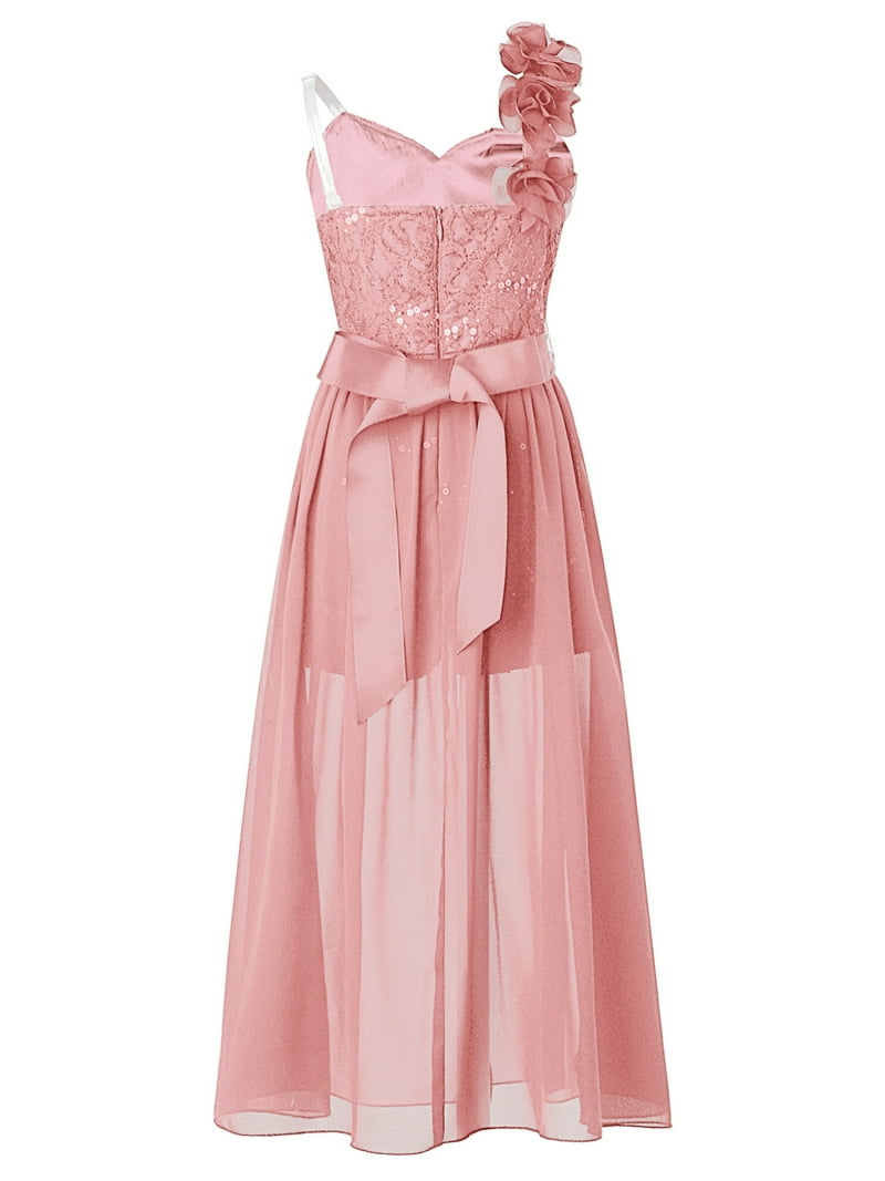 Yeahdor Girls One Shoulder Shiny Beaded Applique Party Dress Juniors  Sequins Overlay Romper Dress for Birthday Proms Weddings Orange Pink 8 -  Walmart.com