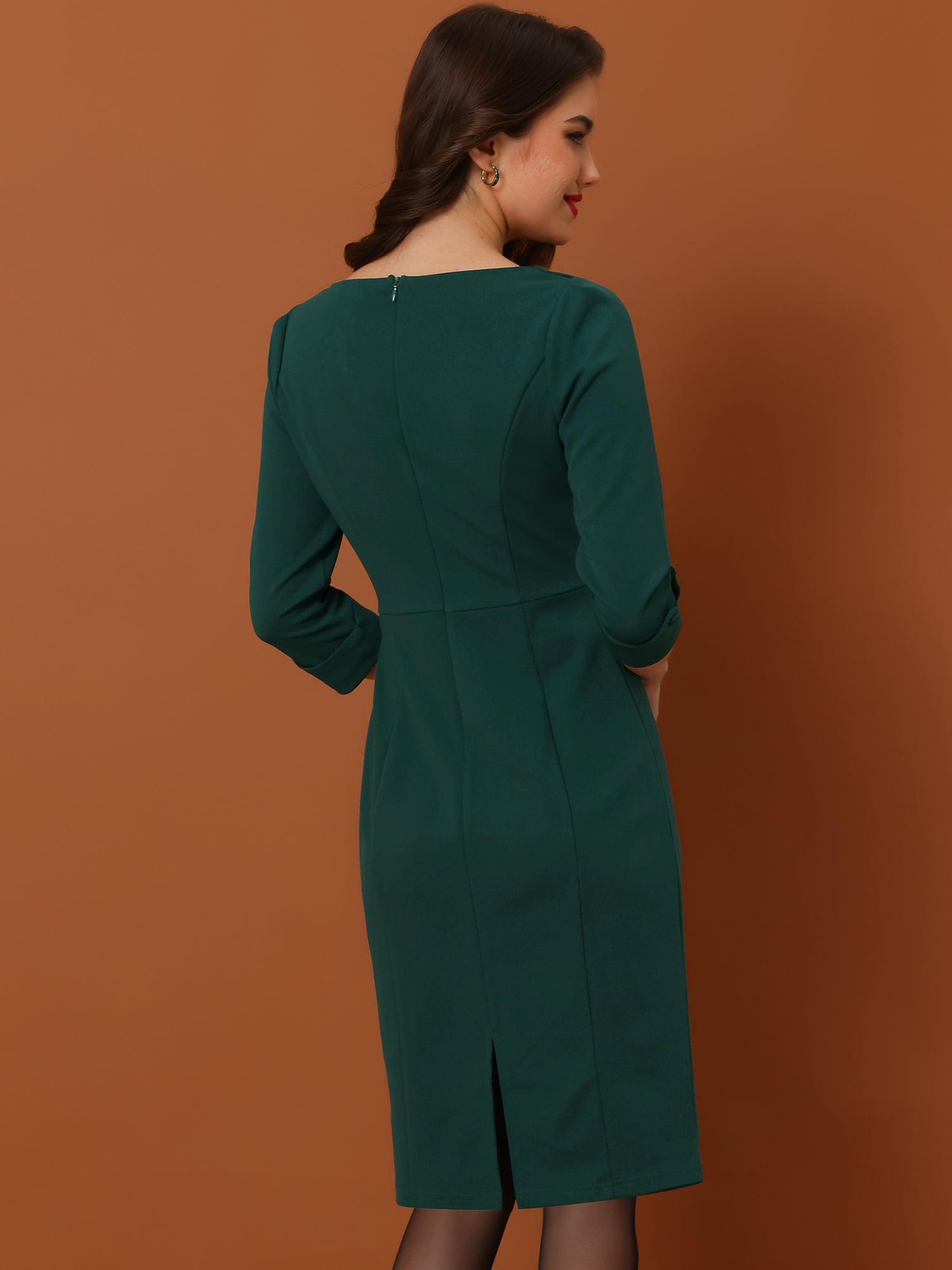 DARING DIVA Sweetheart Neck Slim Fit Work Midi Dress M Green