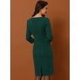 thumbnail image 3 of Unique Bargains Women 3/4 Sleeve Sweetheart Neck Slim Fit Work Pencil Midi Dress XS Green, 3 of 6