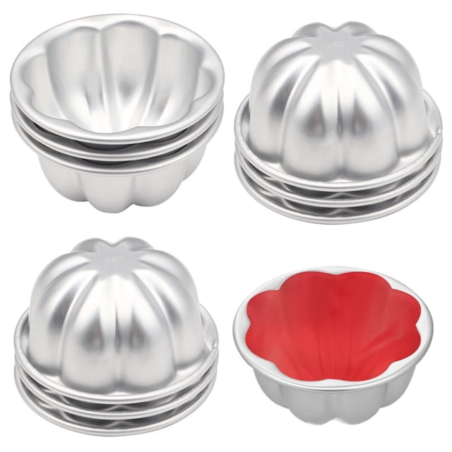 Moldes para tazas de pudín, 10 mini moldes para pasteles estriados, moldes para gelatina antiadherentes de 3,7 pulgadas, fáciles de desmoldar, moldes para hornear de aleación de aluminio de calentamie