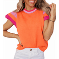 thumbnail image 1 of Hauts d'Été pour Femmes à Manches Cap, Décontractés, Col Rond, Coupe Ample, Tricot, Chandail Léger, Haut à Enfiler, Couleur Orange, G, 1 of 7