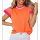 thumbnail image 1 of Suéter Ligero de Punto Holgado con Cuello Redondo Informal de Corta de Verano para Mujer. Color Naranja L, 1 of 7