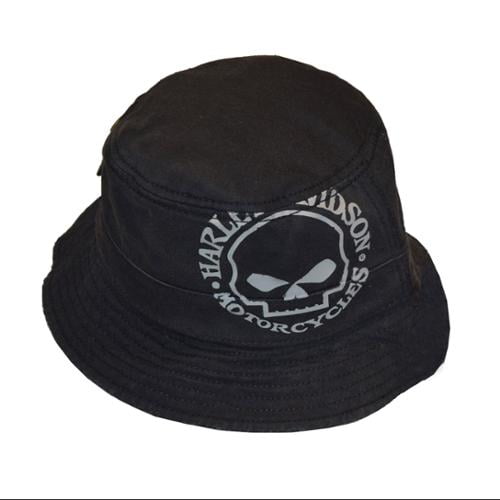 HarleyDavidson Men's Bucket Hat, Foldable Washed Twill Cap, Black HD439, Harley Davidson