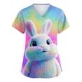 thumbnail image 2 of JoveMarine Women's Cute Cartoon Printed V-Neck Short Sleeve Scrub Top with Pockets Side Slit Workwear Blouse Kawaii Uniform for Spring Fall Daily Work Blue L, 2 of 6