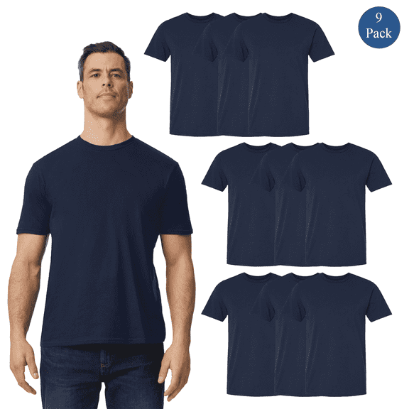 Gildan Lightweight Short Sleeve T-Shirt for Men, 100% Cotton Crewneck Navy Classic Tee, 9 Pack, S
