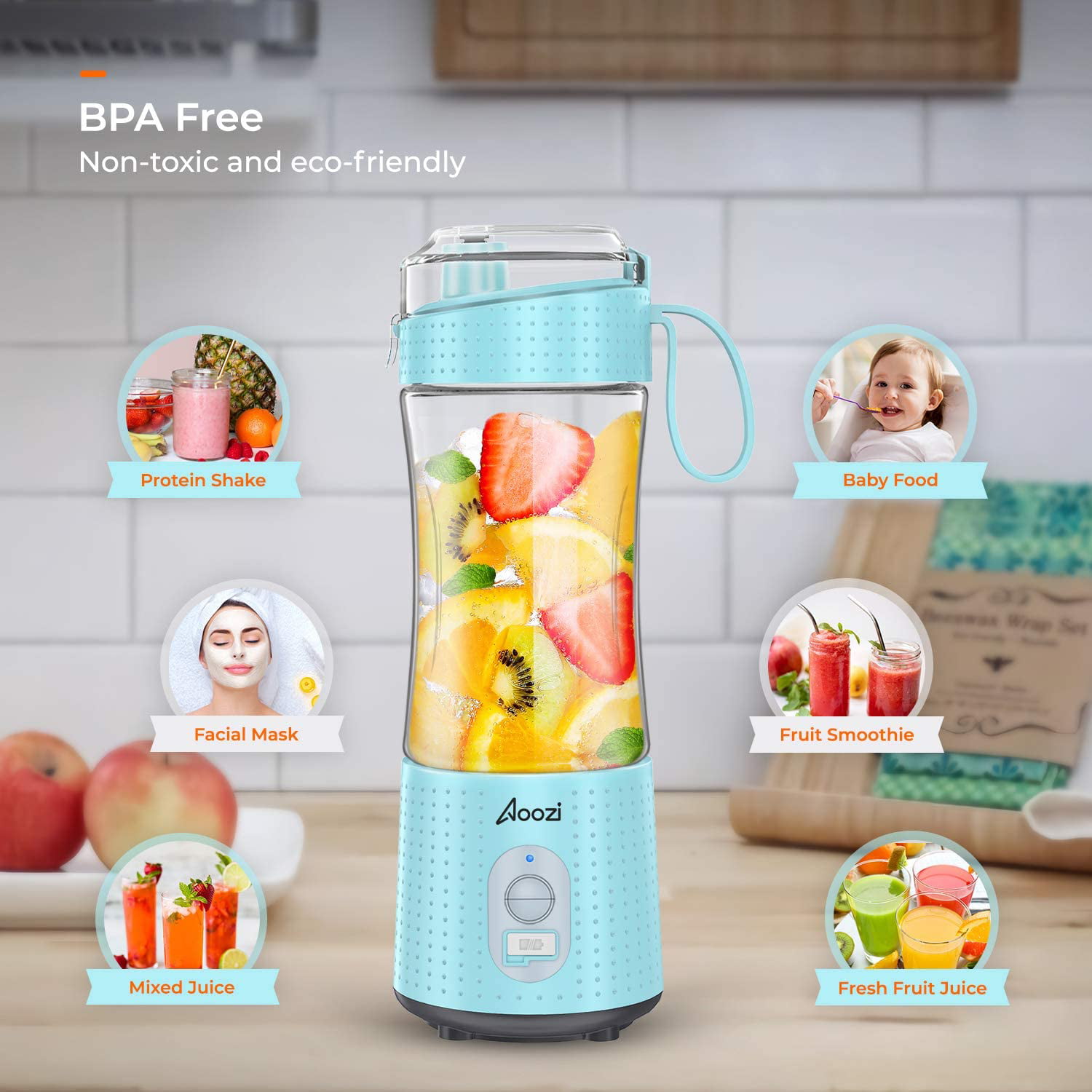 Portable Blender for Shakes and Smoothies 17oz Small Travel Blender Single Serve 60w High Speed Cordless Mini Blender BPA-Free Personal Blender USB Rechargeable 