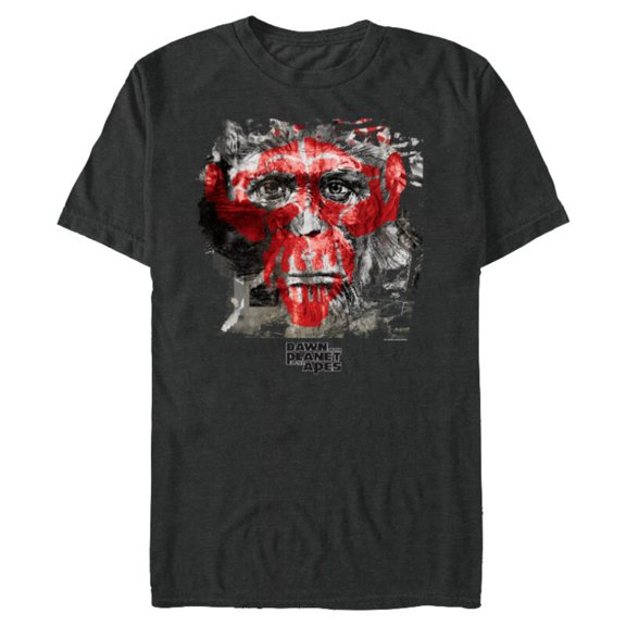 Dawn of the Planet of the Apes Caesar Face and Red Ape Skull - Short Sleeve Blended T-Shirt for Adults - Customized-Dark Heather