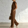 thumbnail image 5 of Guluxicc Brown Womens Collared Jumpsuit Half Zip Wide Leg Cap Sleeve Elastic Waist Casual Dressy Business Casual Summer Rompers with Pockets, 5 of 7