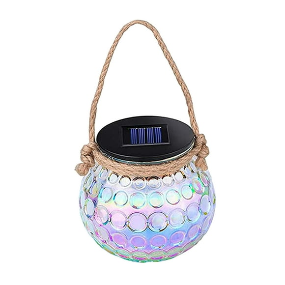 yeacher Solar-Powered LED Mason Jar Hanging Light for Outdoor Garden Decoration, Creative Cracked Glass Design