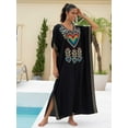 thumbnail image 2 of EDOLYNSA Long Mexican Embroidered Kaftan Dress Maxi Dubai Abaya Caftan Dresses Plus Size Swimsuit Cover up Beach Tunic, 2 of 10