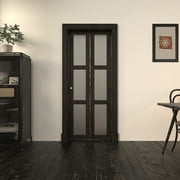 TENONER Bi-Fold Doors, for 30in. x 80 in Opening, 3-lite Tempered Frosted Glass Panel, MDF, Brown Closet Door