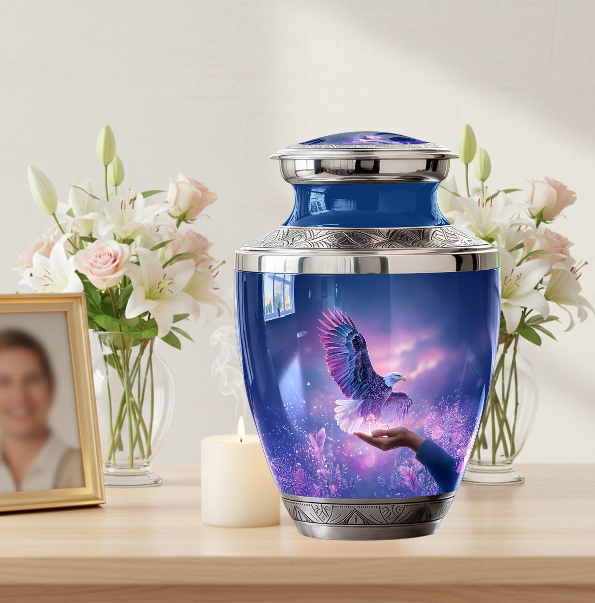 Eagle Urn for Human Ashes Adult Female - Large Cremation Urns for Men - Purple Urn for Ashes for Women - Memorial Ash Container Decorative Eagle Urn ( Size:- 10 Inch 1Pc )