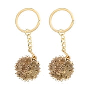 NUOLUX 2pcs You Are My Sunshine Key Ring Bag Pendant Sunflower Shape Double Layers Key Chain for Home (Golden)