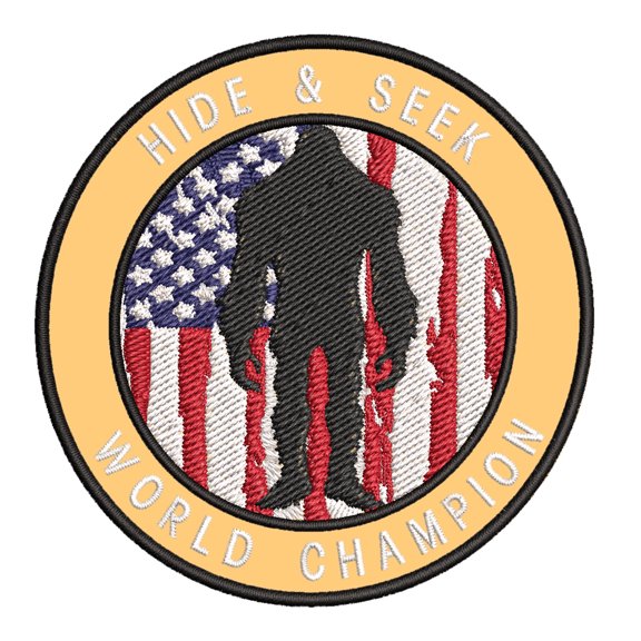 Bigfoot Hide & Seek World Champion 3.5" Iron On Or Sew On Embroidered Fabric Badge Patch Unexplained Mysteries Iconic Series