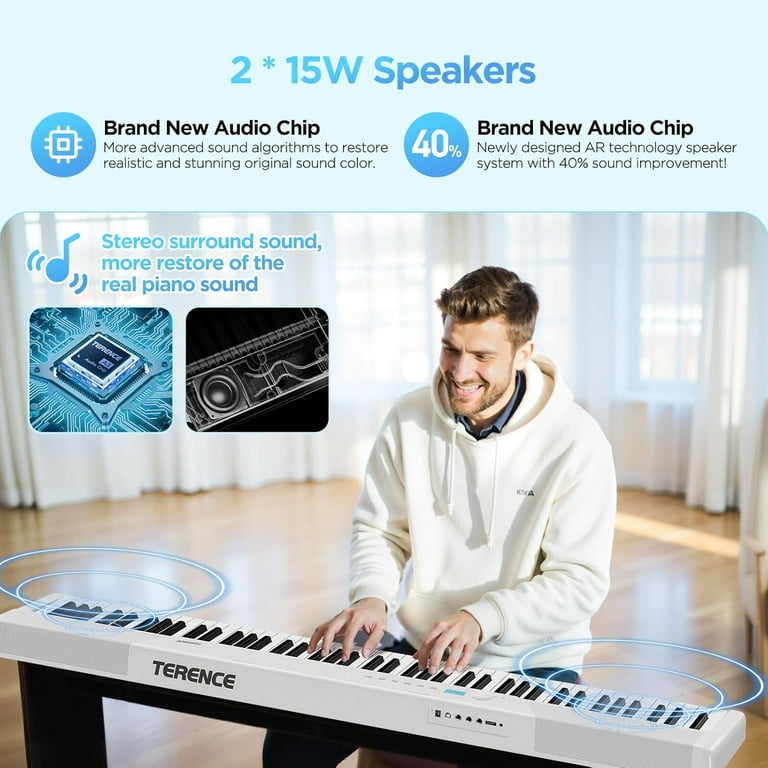 Terence V50 Electronic Piano White Folding Digital Piano Keyboard