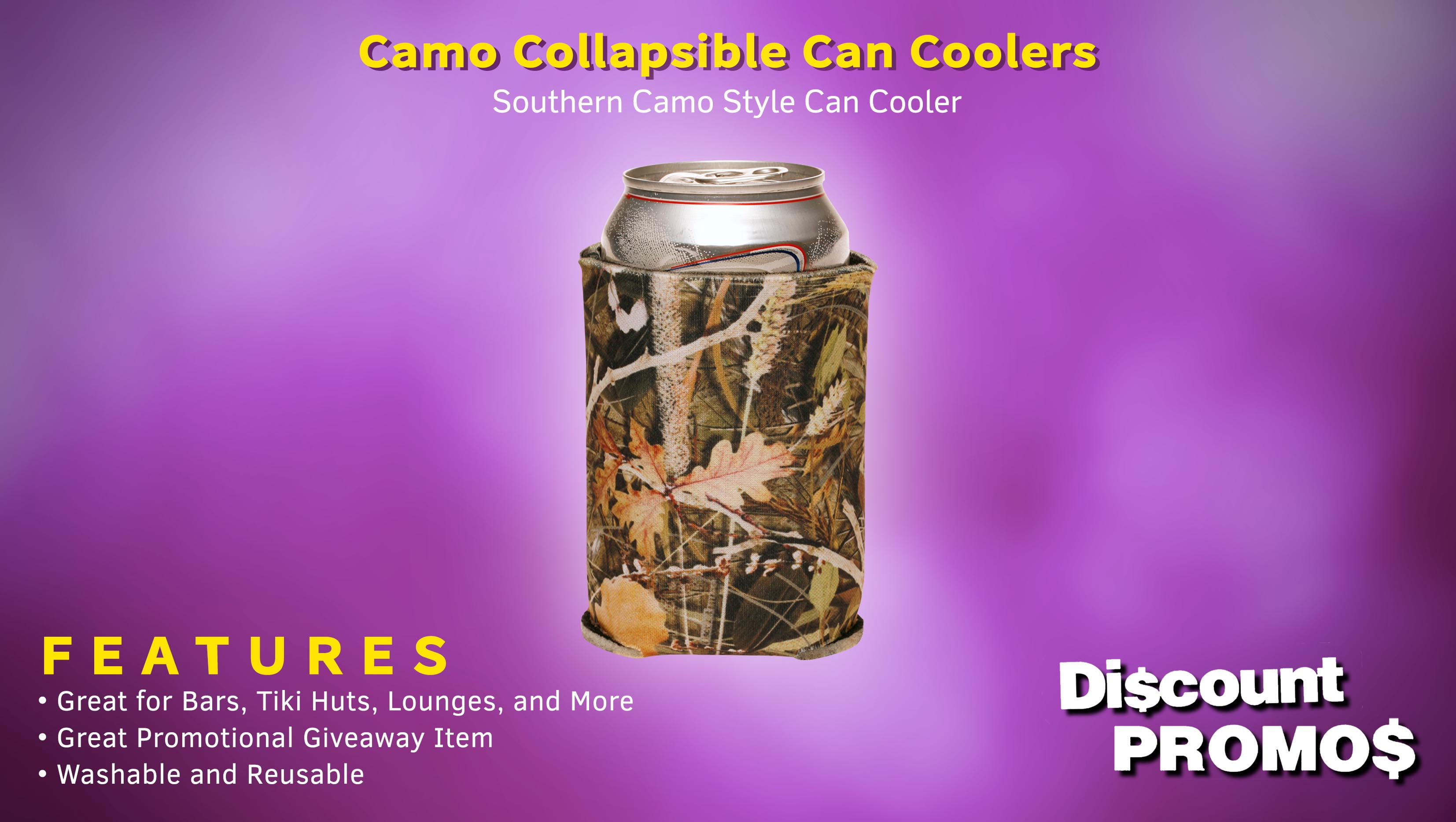 10 Camo Collapsible Can Coolers Pack - PU Foam, 12-16 oz. Cans - Camo