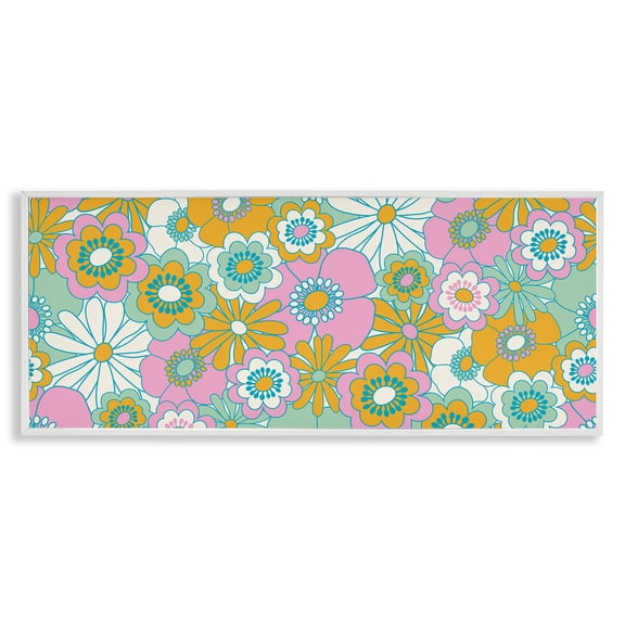 Stupell Industries Eclectic Retro Flower Pattern White Framed Giclee Art, 30 x 13, by Carrie Cantwell