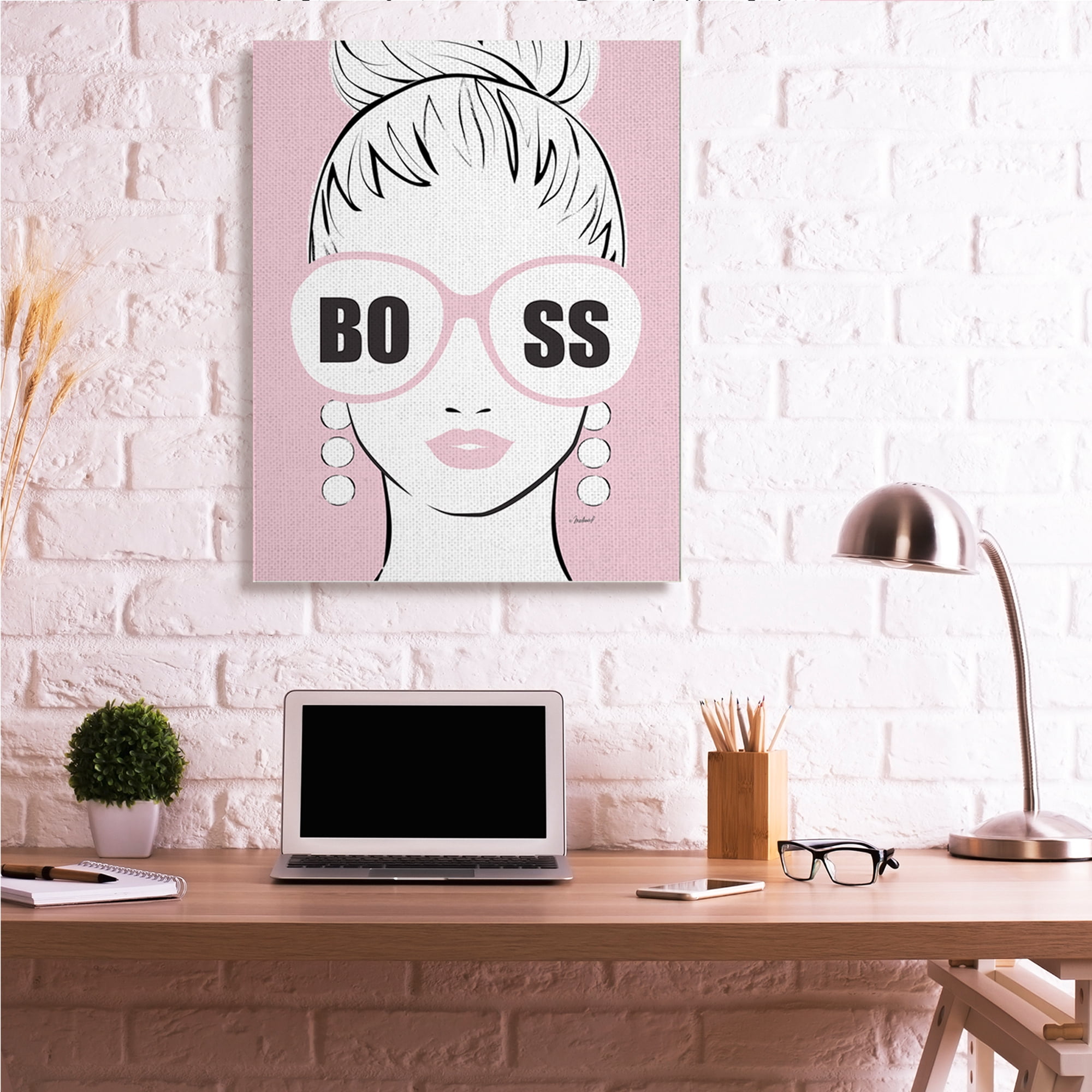 Stupell Industries Boss Phrase Sunglasses Glam Female Pink Fashion,36 x 48,Designed by Martina Pavlova