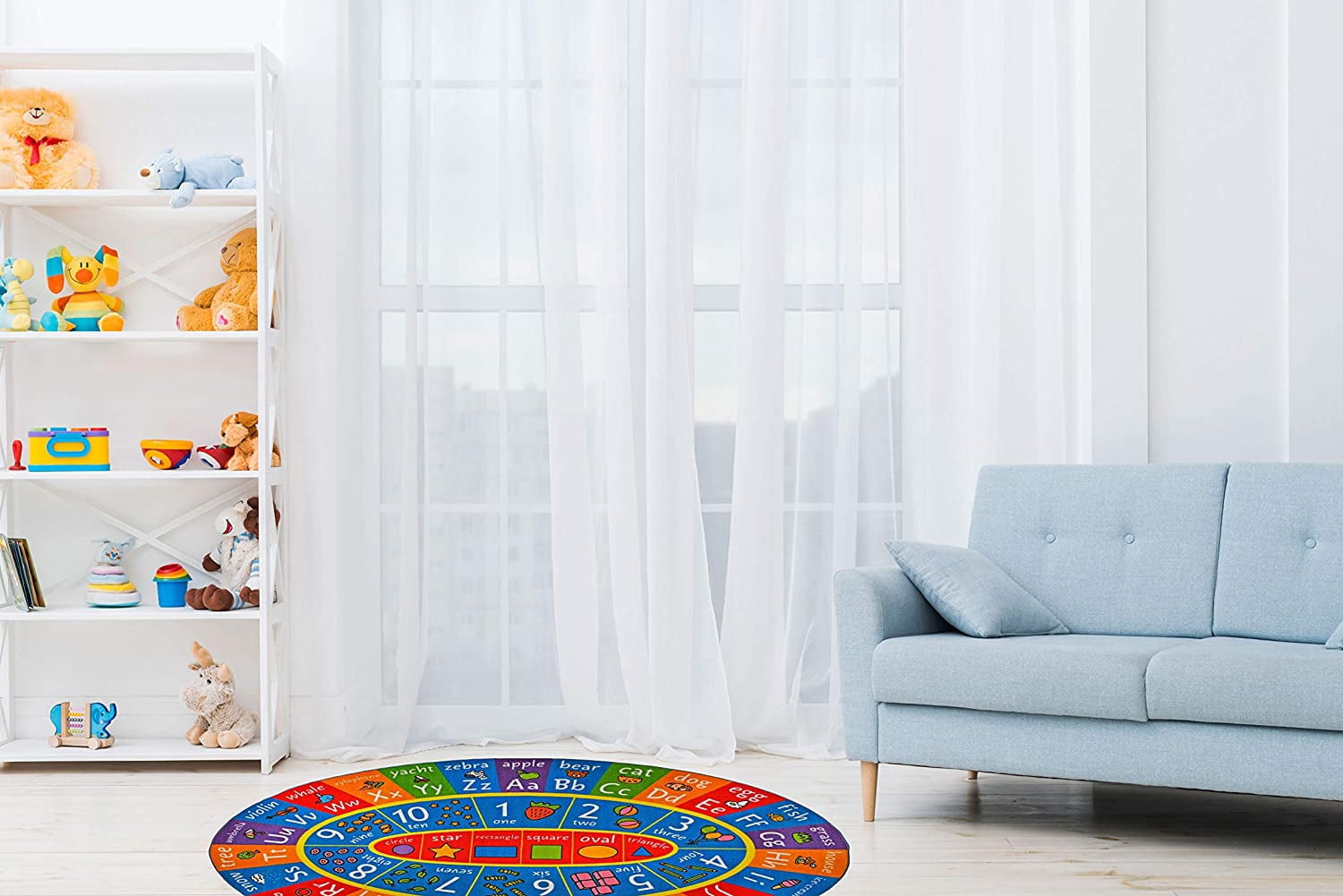 KC Cubs Playtime Collection ABC Alphabet, Numbers and Shapes Educational Learning & Game Area Oval Rug Carpet for Kids and Children Bedrooms and Playroom