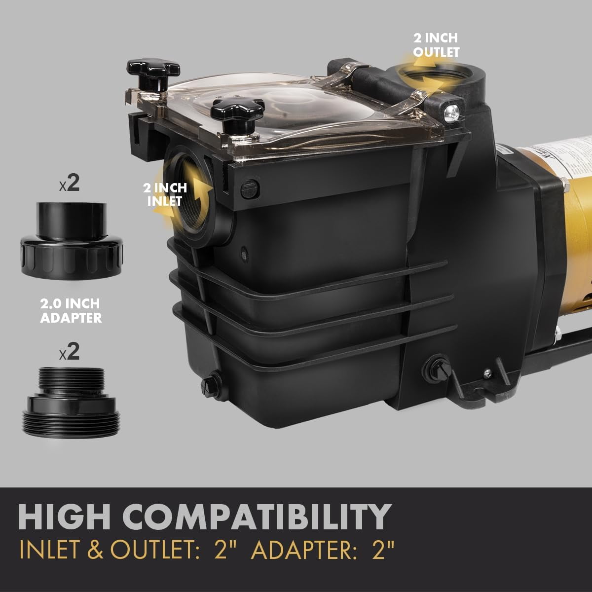 XtremepowerUS 1HP 6660 GPH High Flow In-Ground/Above Ground Pool Pump, Self Priming, With 2" NPT & Large Strainer Basket, Fitting Adapter included, 230V