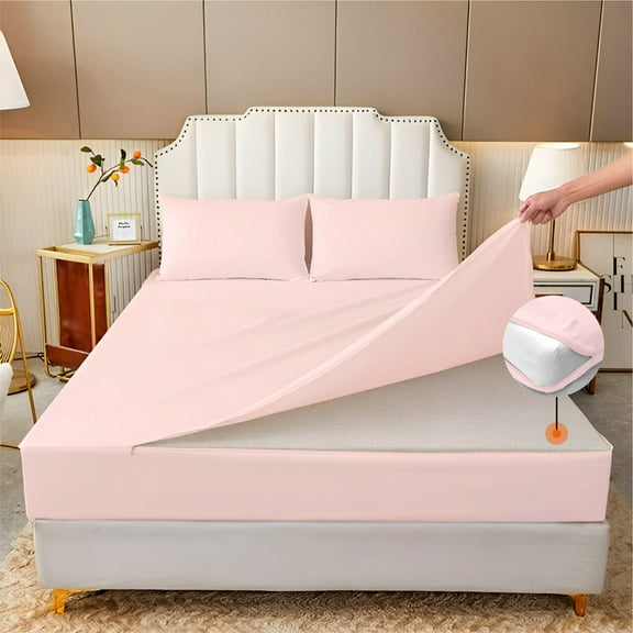 HNB Store Zipper Fitted Sheet Only, Twin Size 8" Deep Pocket Premium 1000TC Pure Egyptian Cotton - Blush