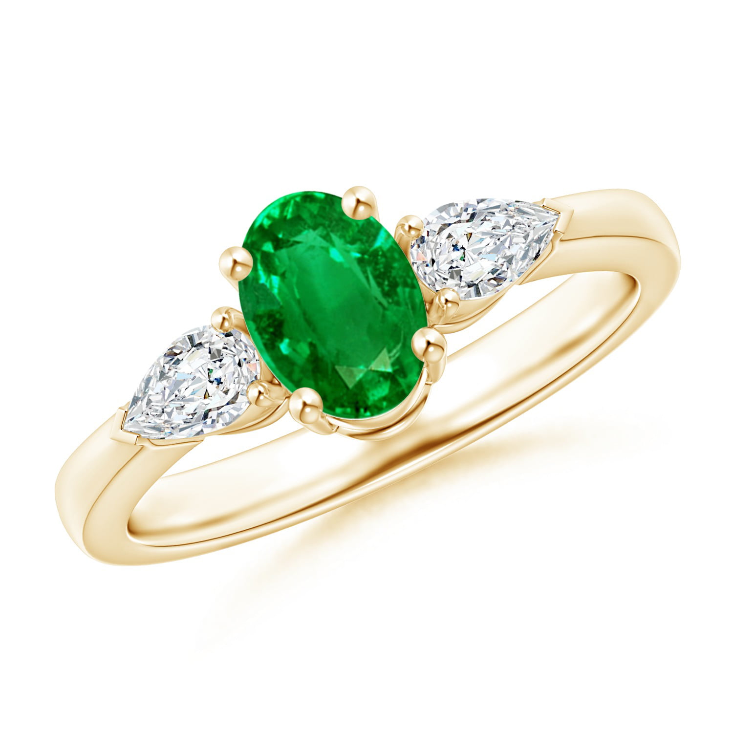 May Birthstone Ring - Oval Emerald Three Stone Ring with Pear Diamonds ...