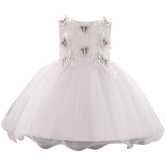 Otqutp Formal Sundress for Baby Girls Kids Toddler Baby Girls Spring Christmas Solid Tulle Ruffle Sleeveless Princess Dress for 0 to 24 Months(White,0-6 Months)