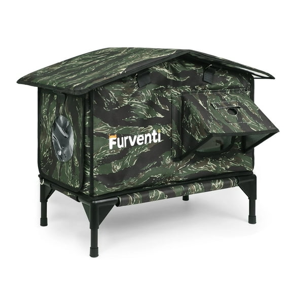 Furventi Heated Outdoor Cat House – Elevated, Waterproof Shelter with One-Way Door, Eco-Friendly ,Winter Cat House for Feral Cats