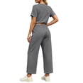 thumbnail image 4 of Womens 2 Piece Outfits Sweatsuit Short Sleeve Tops and Drawstring Waist Cropped Wide Leg Pants Lounge Workout Sets, 4 of 5