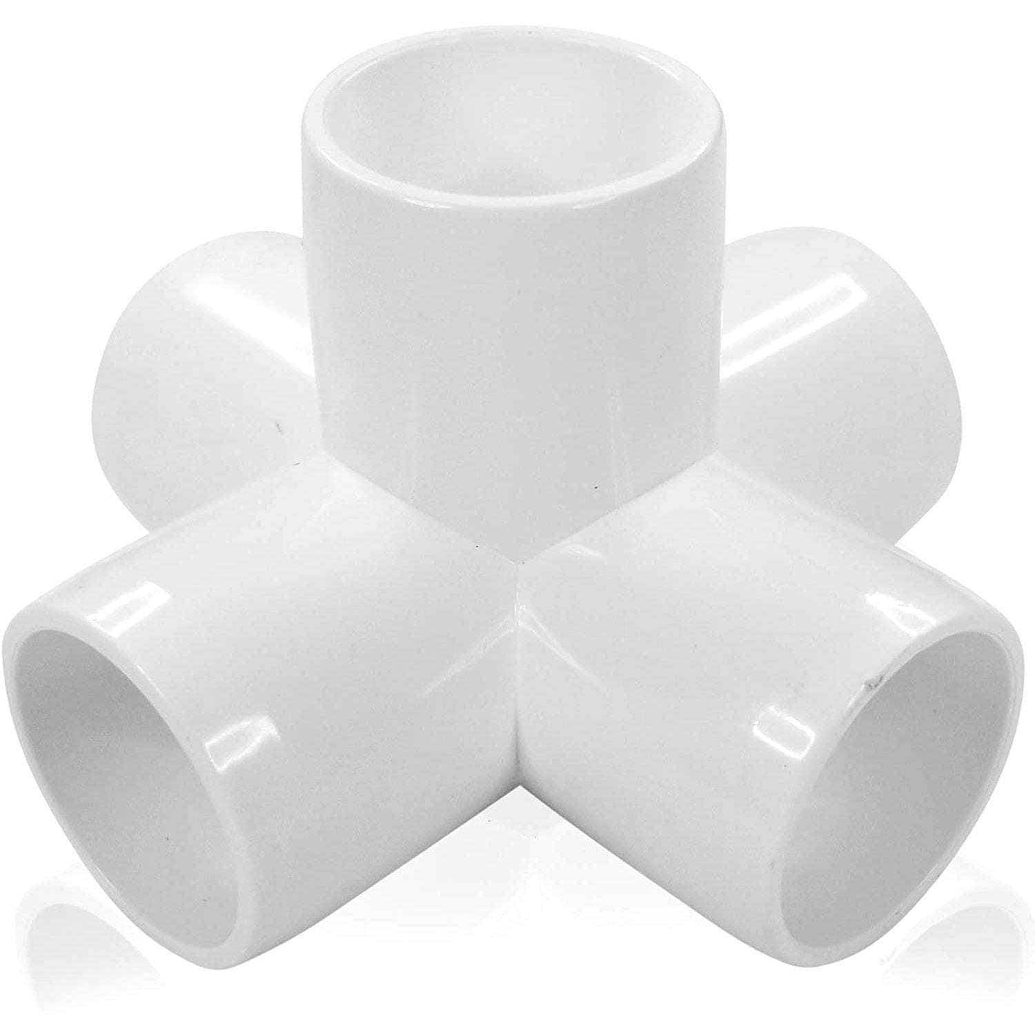 (8Pack) 5Way, 1 Inch Cross PVC Compression Fitting, Furniture Grade SCH40, 1" Inch Size, White