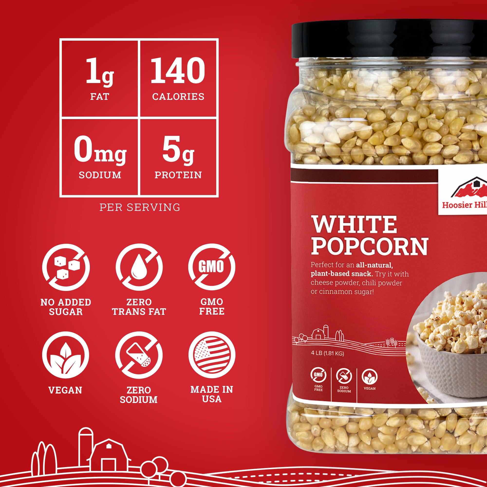Hoosier Hill Farm White Popcorn, 4 lb Jar