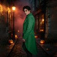 thumbnail image 4 of Gentleman Overcoat, Halloween Costume, Victorian Overcoat, Long Trench Coat Vest, Long Trench Coat With Vest Set Victorian Gothic Gentleman Overcoat Halloween Costume for Halloween Party, Green M, 4 of 6