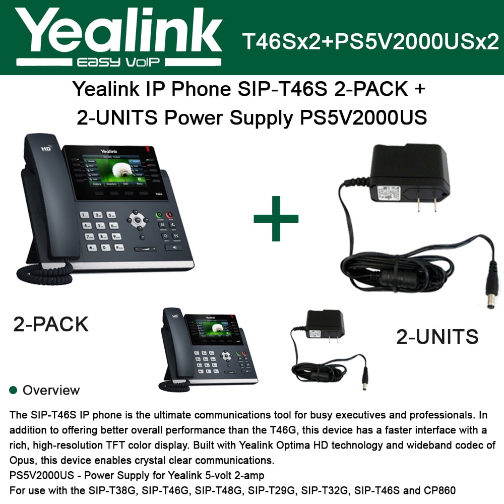 Yealink SIPT46S IP Phone 2PACK + 2UNITS Power Supply PS5V2000US