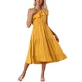 thumbnail image 2 of INSPIRAR CHIC Vestido de Verano de Una Sola Manga con Volantes y Fruncidos Casual en Línea A XS Amarillo, 2 of 6