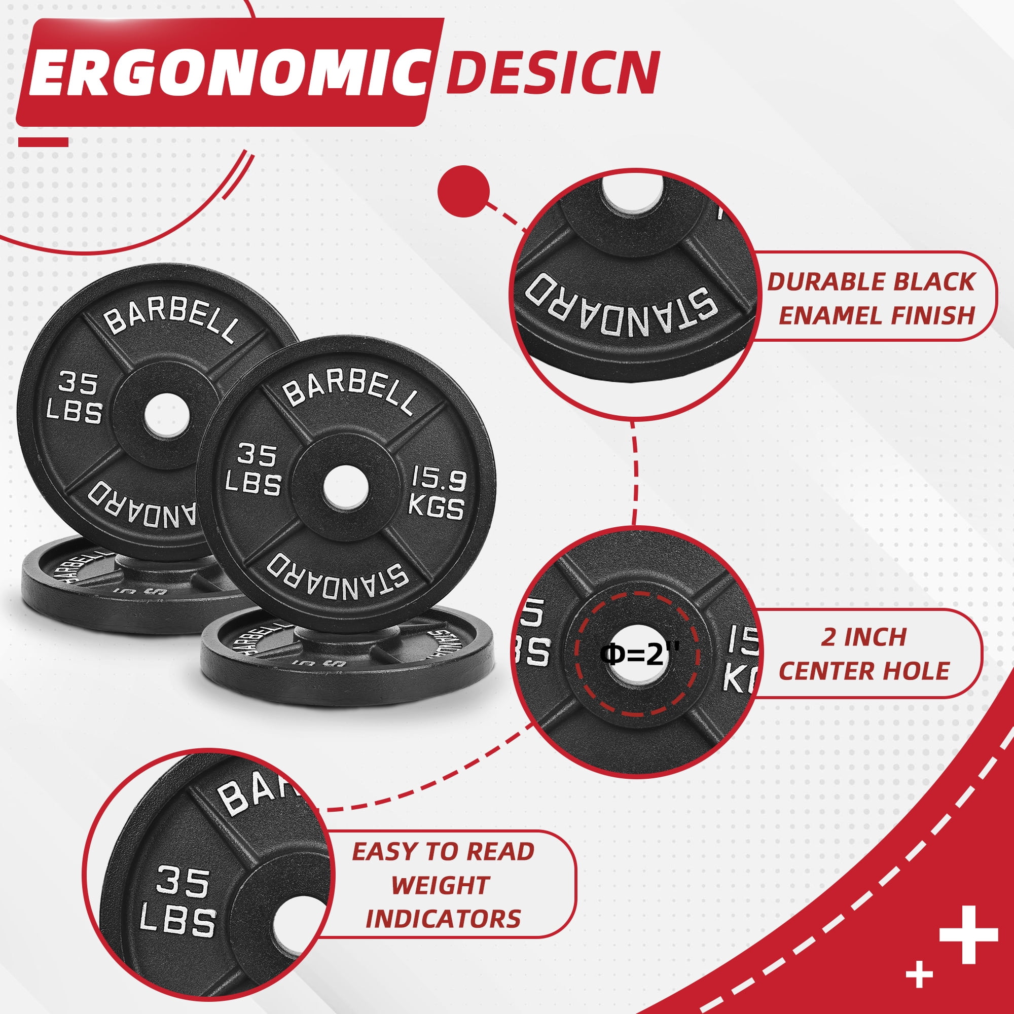 Sprint Demon 4-Piece Cast Iron Weight Plate Set - 1" Hole, 2.5LB to 45LB Weight Options, Fits Standard Barbells and Dumbbell Bars
