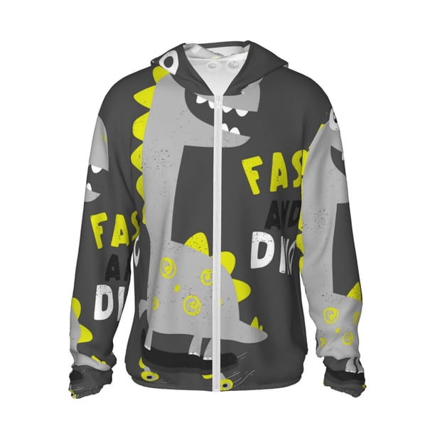 Balery Cute Dinosaur Sudadera ligera de manga larga con capucha y protección solar UPF 50+ para hombre y mujer, ideal para pesca y running-X-Large