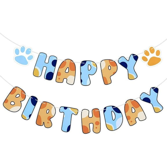 Blue Dog Birthday Party Supplies, Blue and Orange Banner Dog Happy Birthday Banner Party Decorations for Decoration Centerpieces