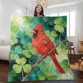 thumbnail image 2 of Happy Red Cardinal Welcome St Patrick's Day Lucky Shamrocks Clover Quilt Blanket Wild Birds Lover Cozy Comforter Throw Blanket - 22001, 2 of 5
