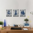 thumbnail image 4 of Nautical Wall Art Navy Blue Ocean Theme Canvas Picture Lighthouse Anchor Sailingboat Artwork Inspirational Quotes Coastal Wall Pictures for Home Office Travel Agency Decor 12"x16"x3 Pieces, 4 of 6