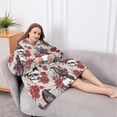 thumbnail image 5 of Oversized Wearable Blanket Hoodie,Beige Skull Crow Flower Pattern Sherpa Blanket Hoodie with Super Pockets,Super Warm Fuzzy Pullover for Women & Men, 5 of 6