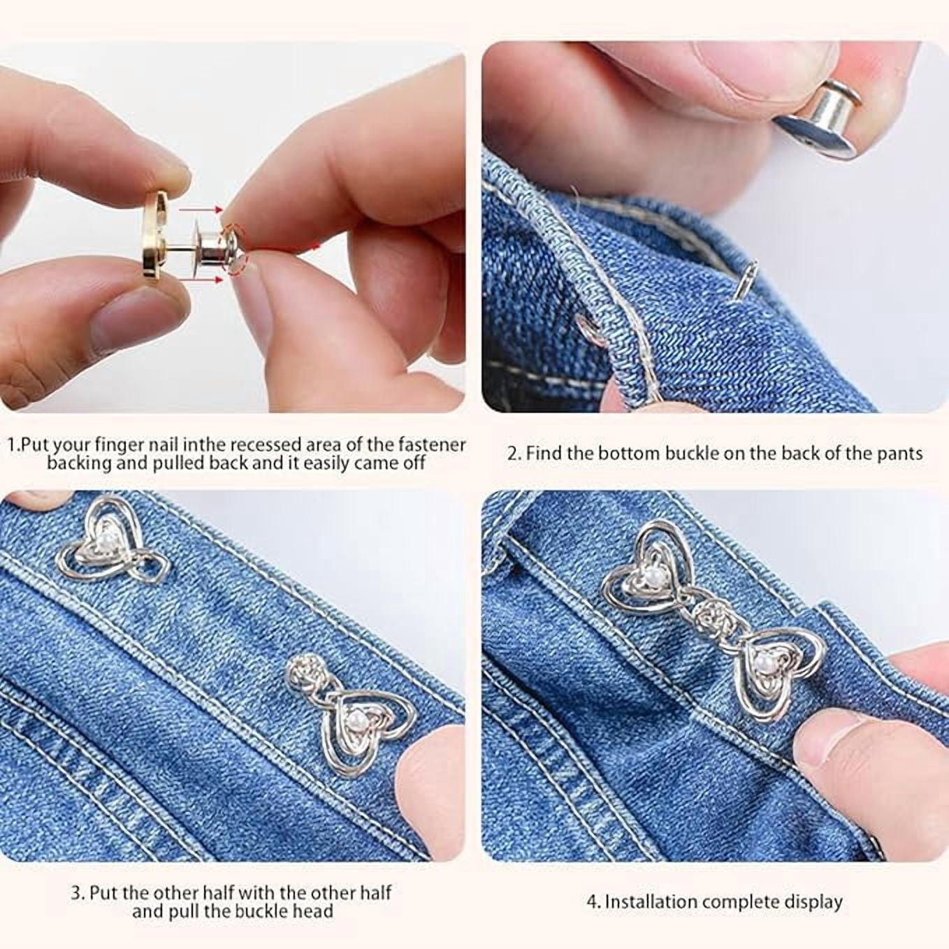 6 PCS Pants Waist Tightener Jean Buttons for Loose Jeans No Tools Detachable Decorative Waist Buckles No Sewing Adjustable Button Love Heart Pearl Button Pins for Jeans Waistband Tightener Skirts